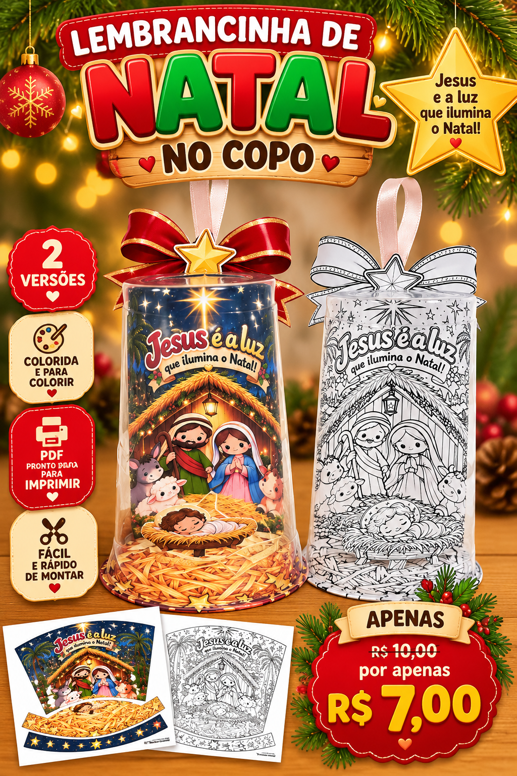 LEMBRANCINHA NO COPO ( JESUS E A LUZ QUE ILUMINA O NATAL)